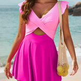 Maclair & Co. - Women's One Piece Swimsuit Ruffle Cutout Swimdress Tummy Control V Neck Wrap Swimwear