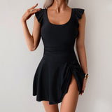 Maclair & Co. - Women One Piece Swim Dress Tummy Control Swimsuit Slimming Ruffle Side Tie Kont Swimdress Bathing Suit
