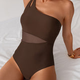Maclair & Co. - Women's One Piece Swimsuits Tummy Control Mesh Patchwork Bathing Suit One Shoulder Adjustable Straps
