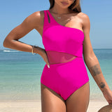 Maclair & Co. - Women's One Piece Swimsuits Tummy Control Mesh Patchwork Bathing Suit One Shoulder Adjustable Straps