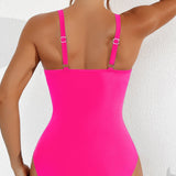 Maclair & Co. - Women Plus Size One Piece Swimsuit V Neck Mesh Sheer Tummy Control Bathing Suit