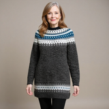 Florence - Long Charcoal Vintage Sweater with Teal Yoke
