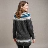 Florence - Long Charcoal Vintage Sweater with Teal Yoke