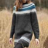 Florence - Long Charcoal Vintage Sweater with Teal Yoke