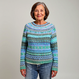 Felicity - Green and Blue Vintage Sweater with Marled Stripes