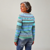 Felicity - Green and Blue Vintage Sweater with Marled Stripes