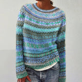 Felicity - Green and Blue Vintage Sweater with Marled Stripes