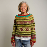 Sandra - Lime Green Vintage Sweater with Multicoloured Pattern