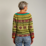 Sandra - Lime Green Vintage Sweater with Multicoloured Pattern