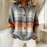Eugenia - Grey and Orange Plaid Cardigan