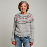 Louisa - Grey Vintage Sweater with Rose and Leaf Yoke
