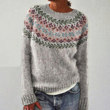Louisa - Grey Vintage Sweater with Rose and Leaf Yoke