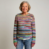 Opal - Vintage Sweater with Rainbow Bands and Navy Cuffs
