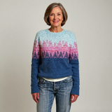 Ariana - Pink and Navy Vintage Sweater with Fir Trees