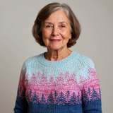Ariana - Pink and Navy Vintage Sweater with Fir Trees