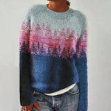 Ariana - Pink and Navy Vintage Sweater with Fir Trees