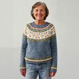 Lillian - Blue-Grey Vintage Sweater with Olive Floral Yoke