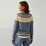 Lillian - Blue-Grey Vintage Sweater with Olive Floral Yoke