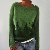 Isabel - Forest Green Vintage Sweater with Fir Trees