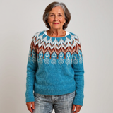 Fay - Teal Vintage Sweater with Rust Chevron Yoke