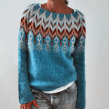 Fay - Teal Vintage Sweater with Rust Chevron Yoke