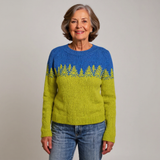 Angeline - Blue and Chartreuse Vintage Sweater with Fir Trees