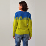 Angeline - Blue and Chartreuse Vintage Sweater with Fir Trees