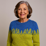 Angeline - Blue and Chartreuse Vintage Sweater with Fir Trees