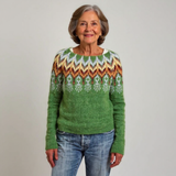 Matilda - Green Vintage Sweater with Orange Zigzag Yoke