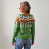 Matilda - Green Vintage Sweater with Orange Zigzag Yoke