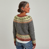 Donna - Grey Vintage Sweater with Yellow and Red Bands