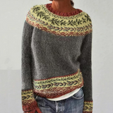 Donna - Grey Vintage Sweater with Yellow and Red Bands