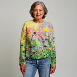 Margaret - Vintage Sweater with Painted Meadow Print