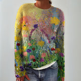 Margaret - Vintage Sweater with Painted Meadow Print