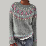 Melissa - Grey Vintage Sweater with Pink Bud Yoke