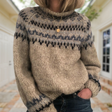 Eliza - Oatmeal Vintage Sweater with Nordic Yoke