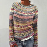 Abigail - Pink and Yellow Vintage Sweater with Fair Isle Bands