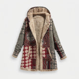 Bernadine - Burgundy Sherpa Coat with Geometric Print