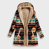 Petronilla - Multicoloured Aztec Print Fleece-Lined Coat