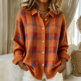 Blanche - Orange Plaid Cardigan