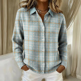 Leah - Pale Blue Windowpane Cardigan