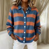 Genevieve - Blue and Rust Striped Cardigan