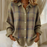 Pauline - Khaki and Blue Plaid Cardigan