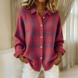 Rosalie - Raspberry Collared Plaid Cardigan