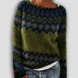 Romy - Olive Vintage Sweater with Nordic Bands
